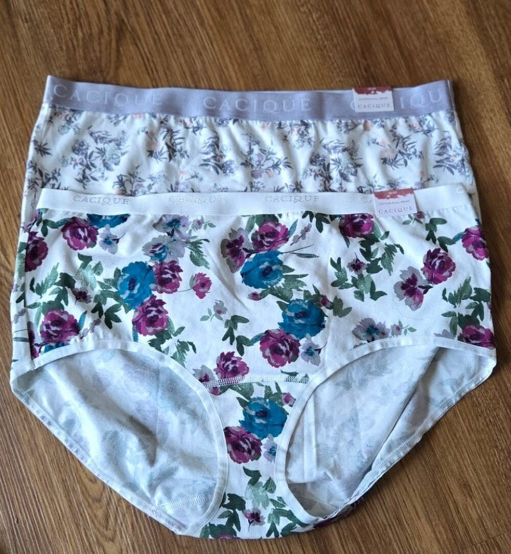 Cacique Cotton Full Brief Size 18/20 Floral Bundle of 2